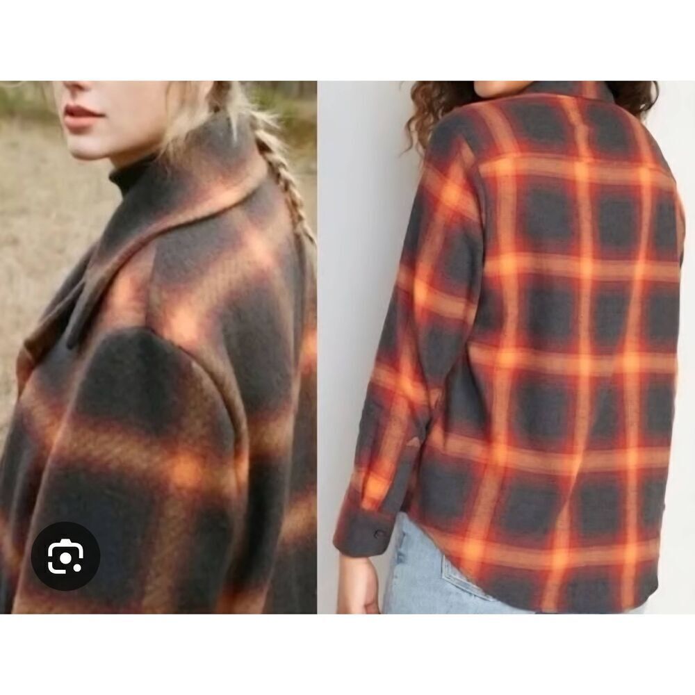 Old Navy Flannel Shirt Women's Medium Taylor Swift Evermore Plaid Boyfriend
